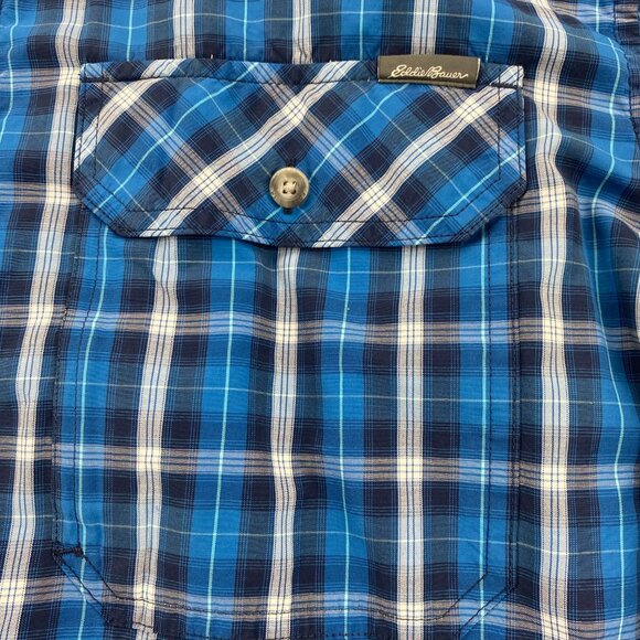 Eddie Bauer Shirt Men XL Blue Plaid Button Up Polo Lightweight Breathable Preppy - Picture 3 of 9